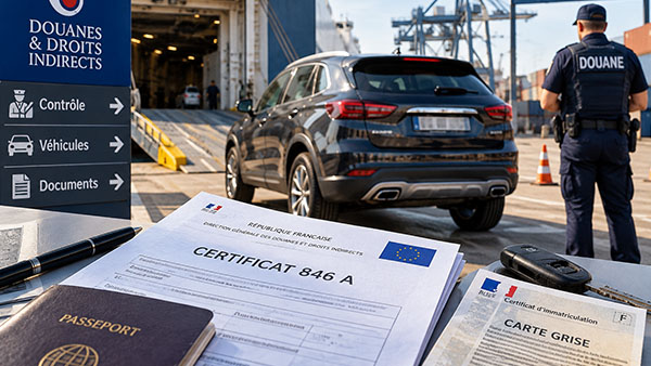 Importer un véhicule hors Union européenne : douane, certificat 846A et immatriculation en France