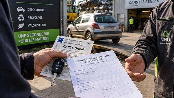 Voiture destinée à la casse : que faire de la carte grise et quels documents remettre au centre VHU ?